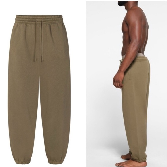 NWT SKIMS Lounge Fleece Joggers Army Green Men’s 2X Cozy Soft Pockets Drawstring - Picture 1 of 13